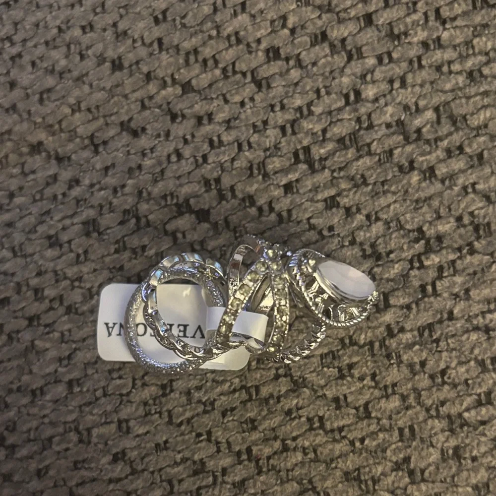 Versona Silver-Tone Crystal Hoop Ring Set, size 7 - Picture 2 of 6